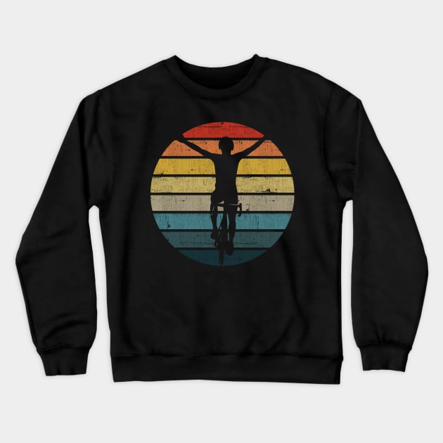 Bicyclist Silhouette On A Distressed Retro Sunset design Crewneck Sweatshirt by theodoros20